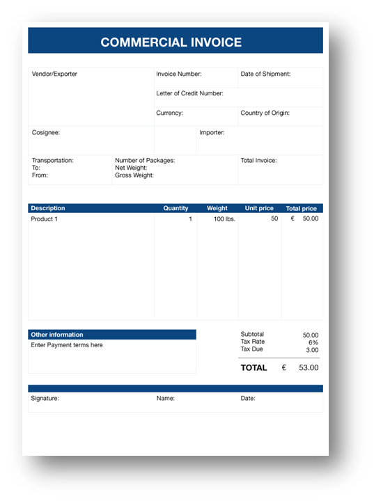 الفاتورة التجارية (Commercial Invoice)